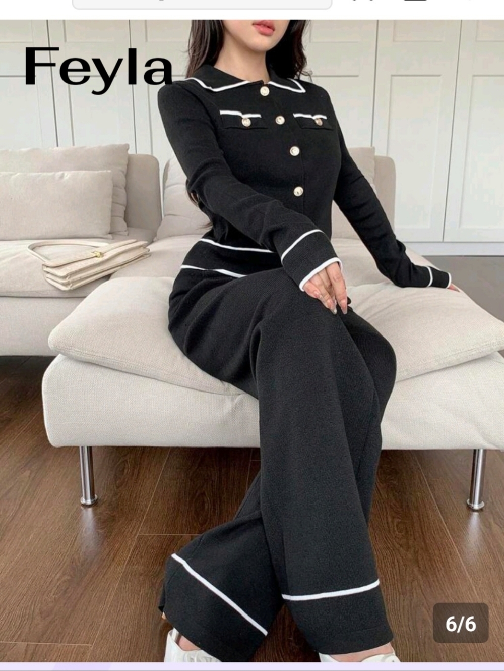 THIS IS SET Black Contrast-Trim Women's Knit Jacket